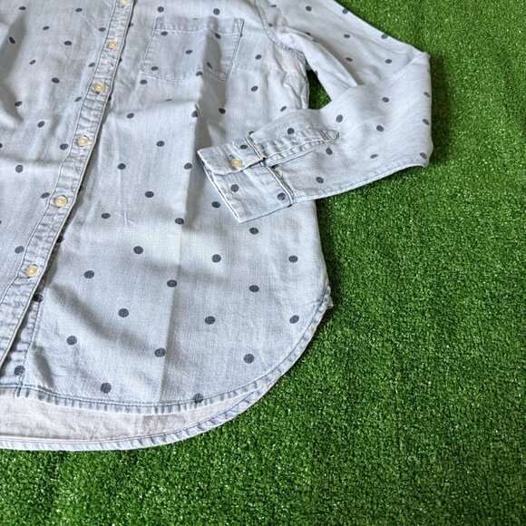 Old Navy Women's Button Up Long Sleeve Blue Polka Dot Denim Casual Shirt Size S - Picture 3 of 11